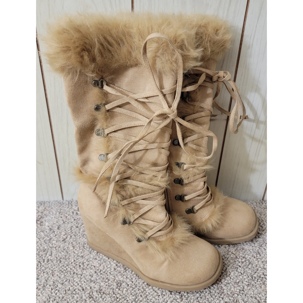 Tan Winter Wedge Boots